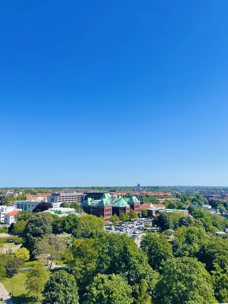 Flygvy över Helsingborg med bebyggelse och grönska