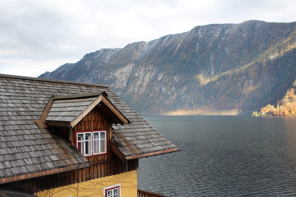 a house with a mountain in the background