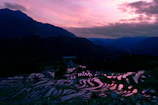 Scenic landscape featuring Platinum Vietnam Travel brand colors at sunset