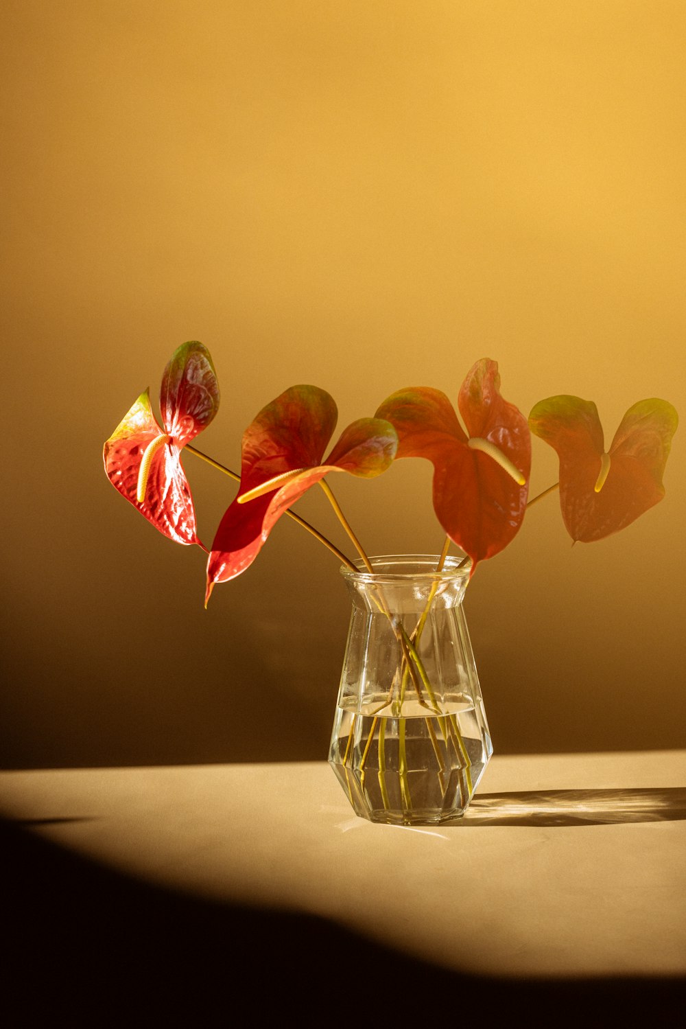 a vase filled with water and flowers on a table