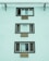 A minimalist facade of a building featuring three rectangular windows, aligned vertically. Each window is framed with dark trim and accompanied by horizontal air conditioning vents below. The curtain arrangements vary across the windows, with the first window partially open.
