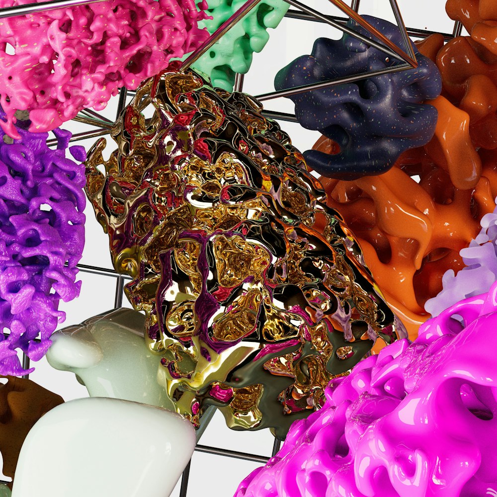 a close up of a bunch of different colored objects