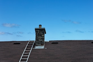 a ladder is on the roof of a house