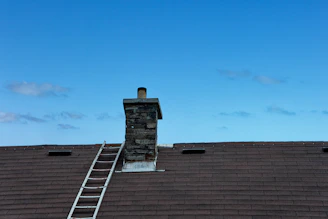 a ladder is on the roof of a house