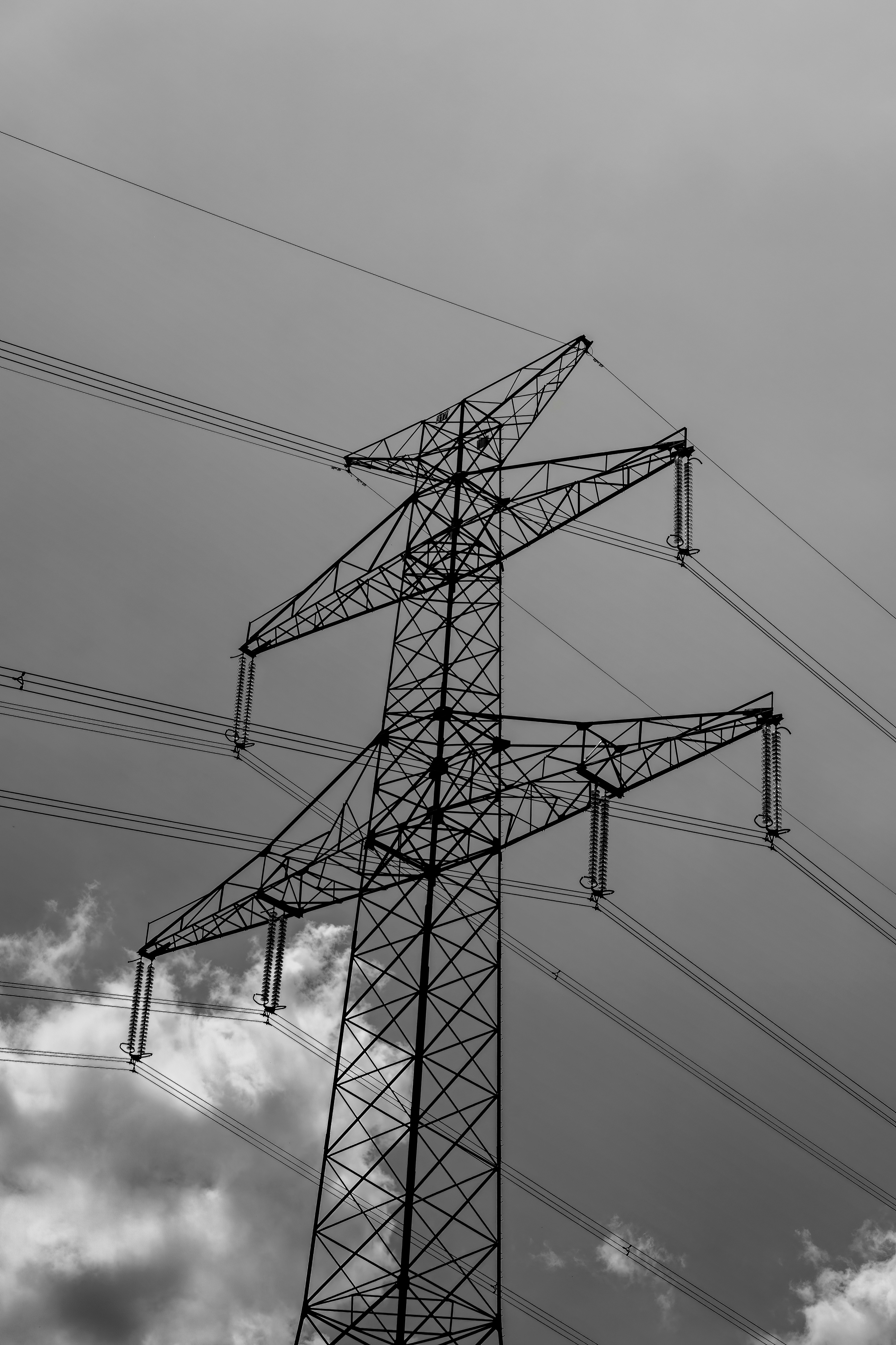 a black and white photo of power lines