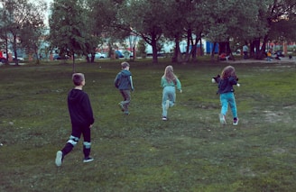 Children playing in a safe, green park area.
