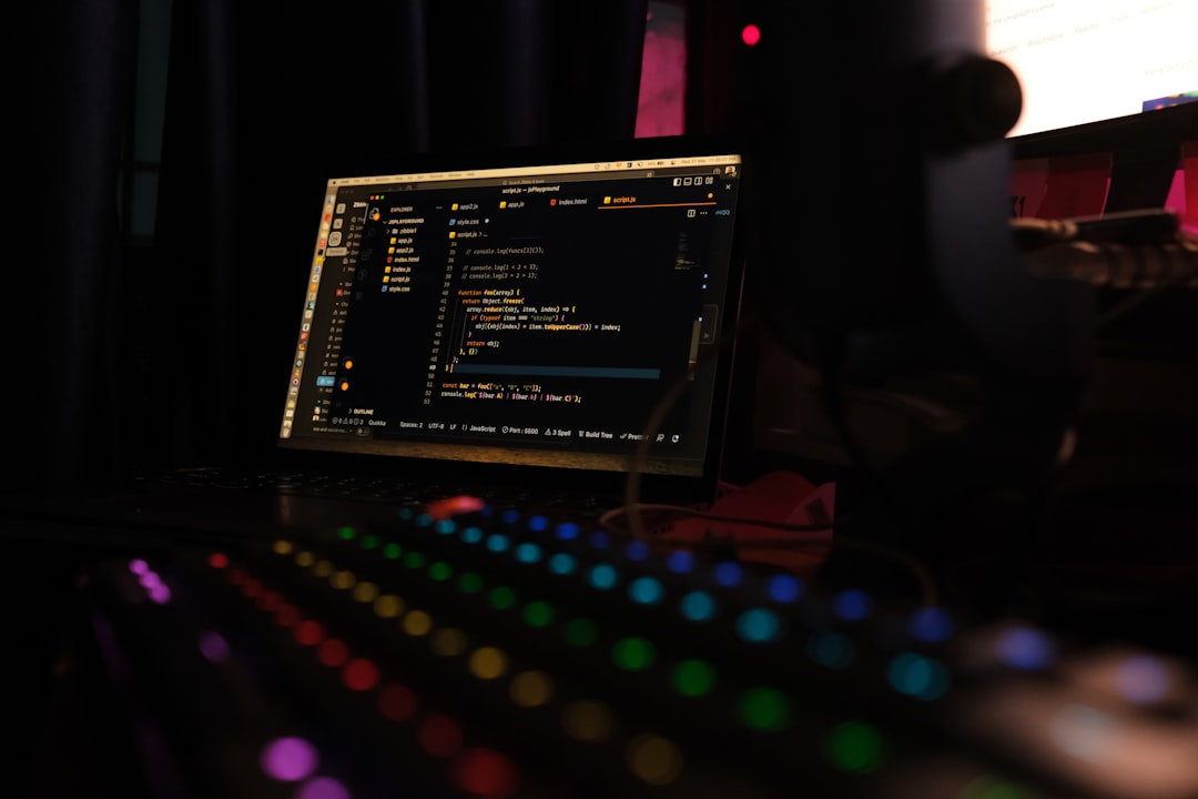a computer monitor sitting on top of a desk, Code background