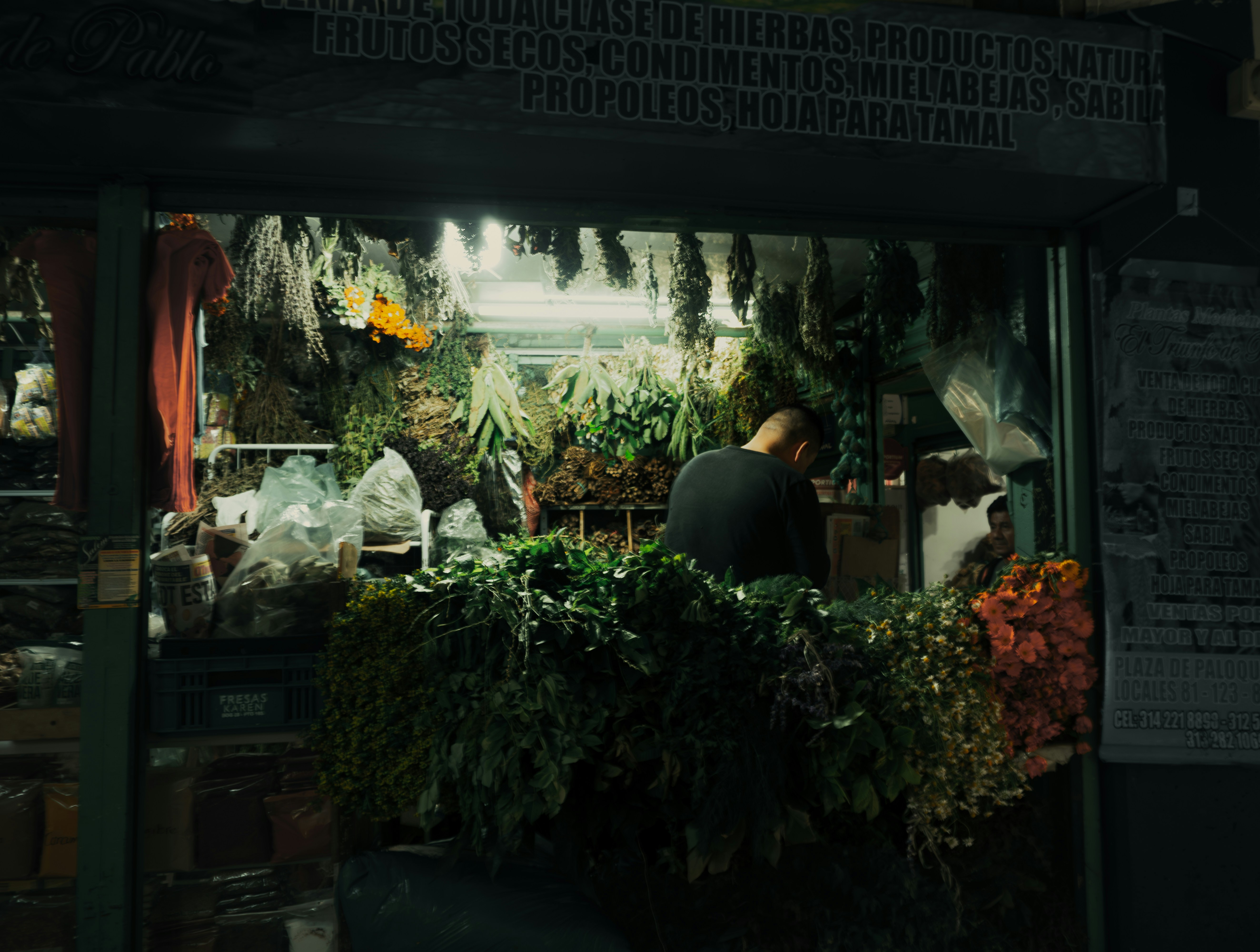 a man standing in front of a flower shop, 