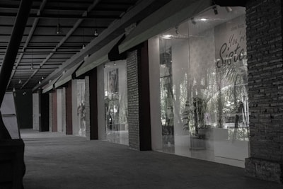 Commercial retail space with large windows and signage