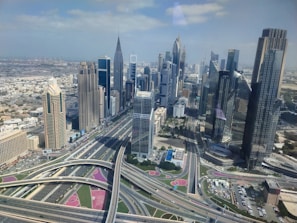 A bustling urban scene showing smart infrastructure powered by technology.