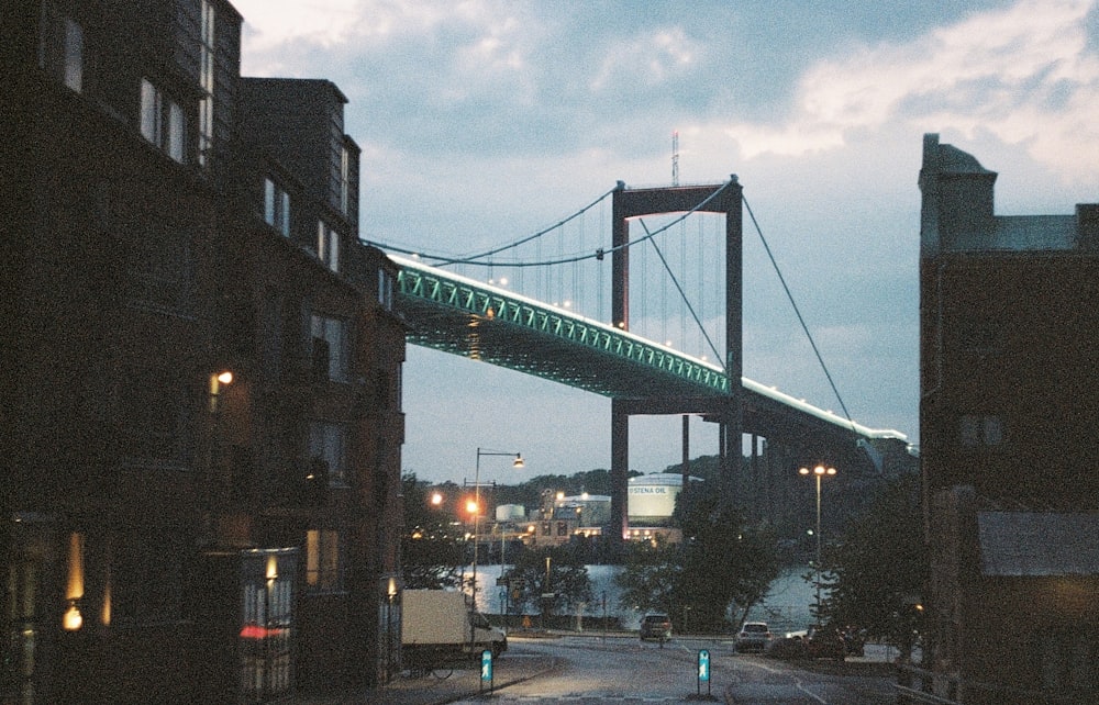 a view of a bridge over a city street