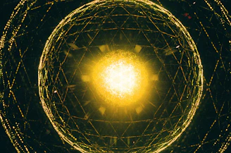 a yellow light is shining in the center of a circular structure
