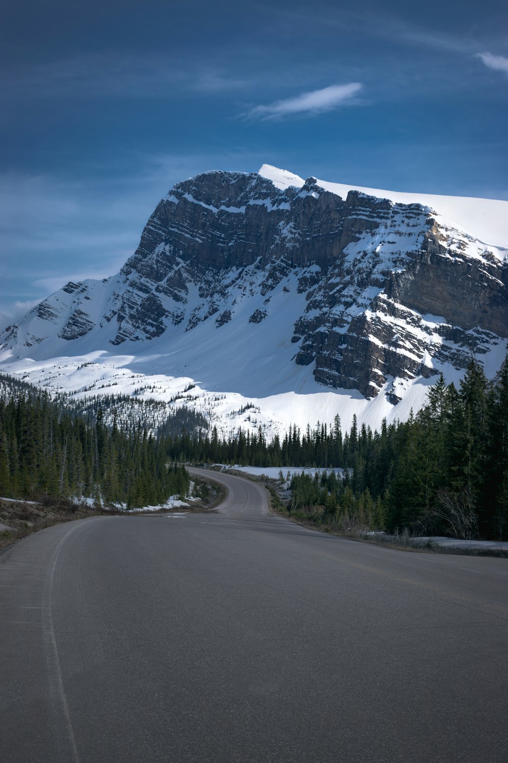 a road with a mountain in the background