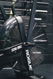 a close up of a bike with a fan on it
