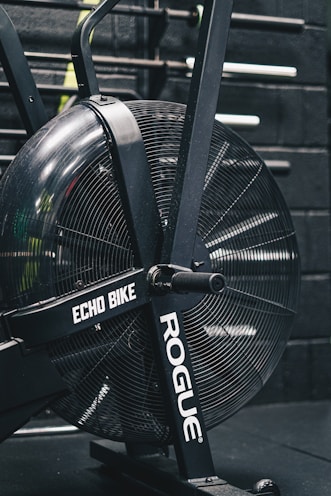 a close up of a bike with a fan on it