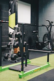 a gym with a bike and exercise equipment