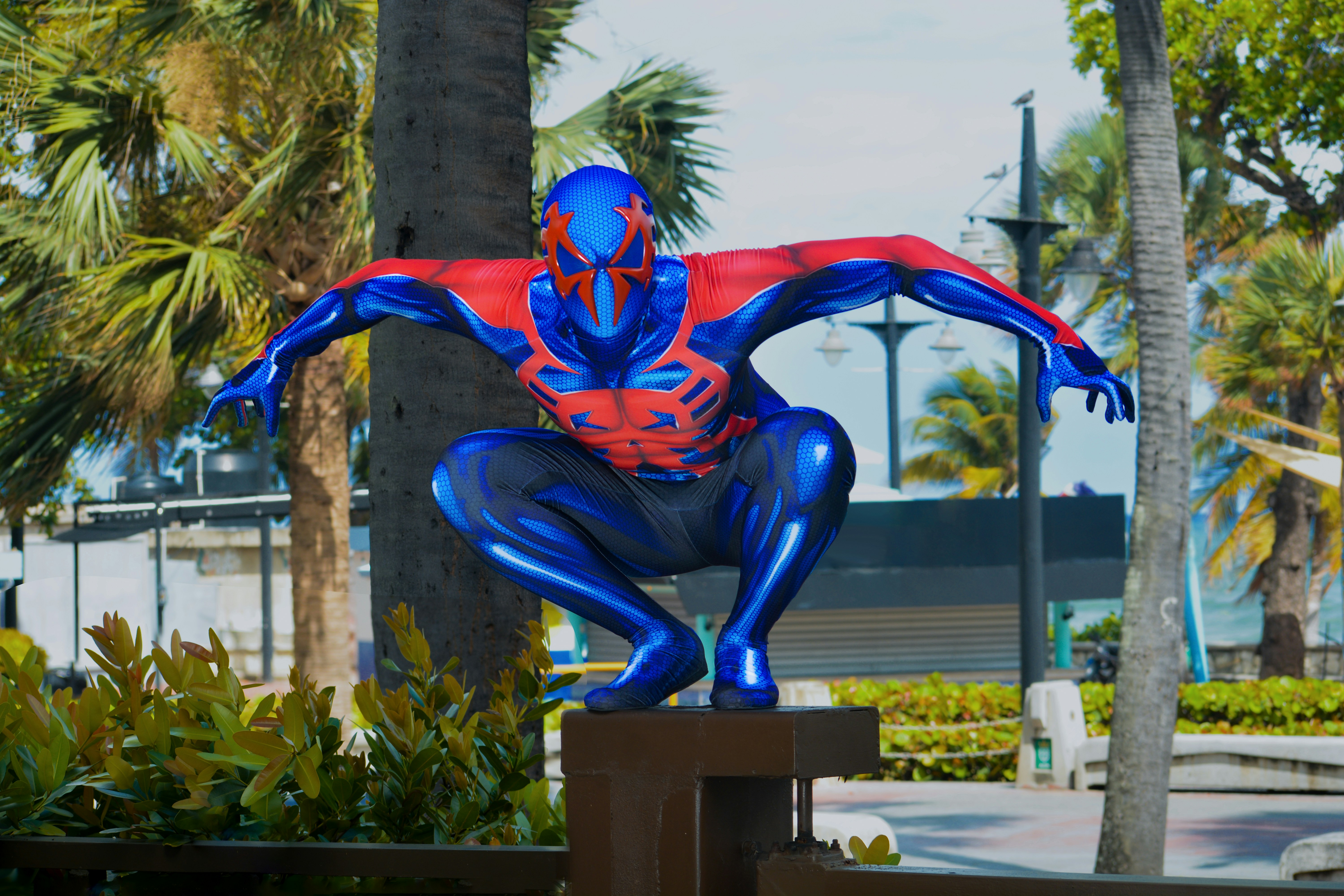 Hero statue in spider suit