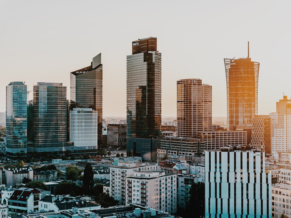 a view of a city with tall buildings