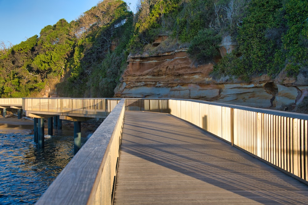 a wooden bridge over a body of water