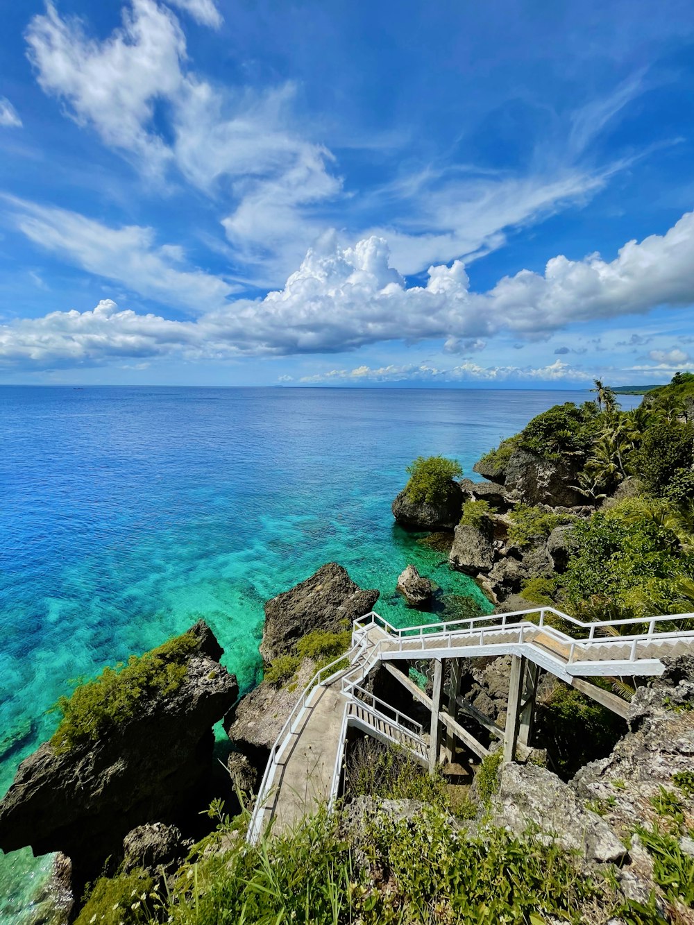 a view of the ocean from the top of a hill