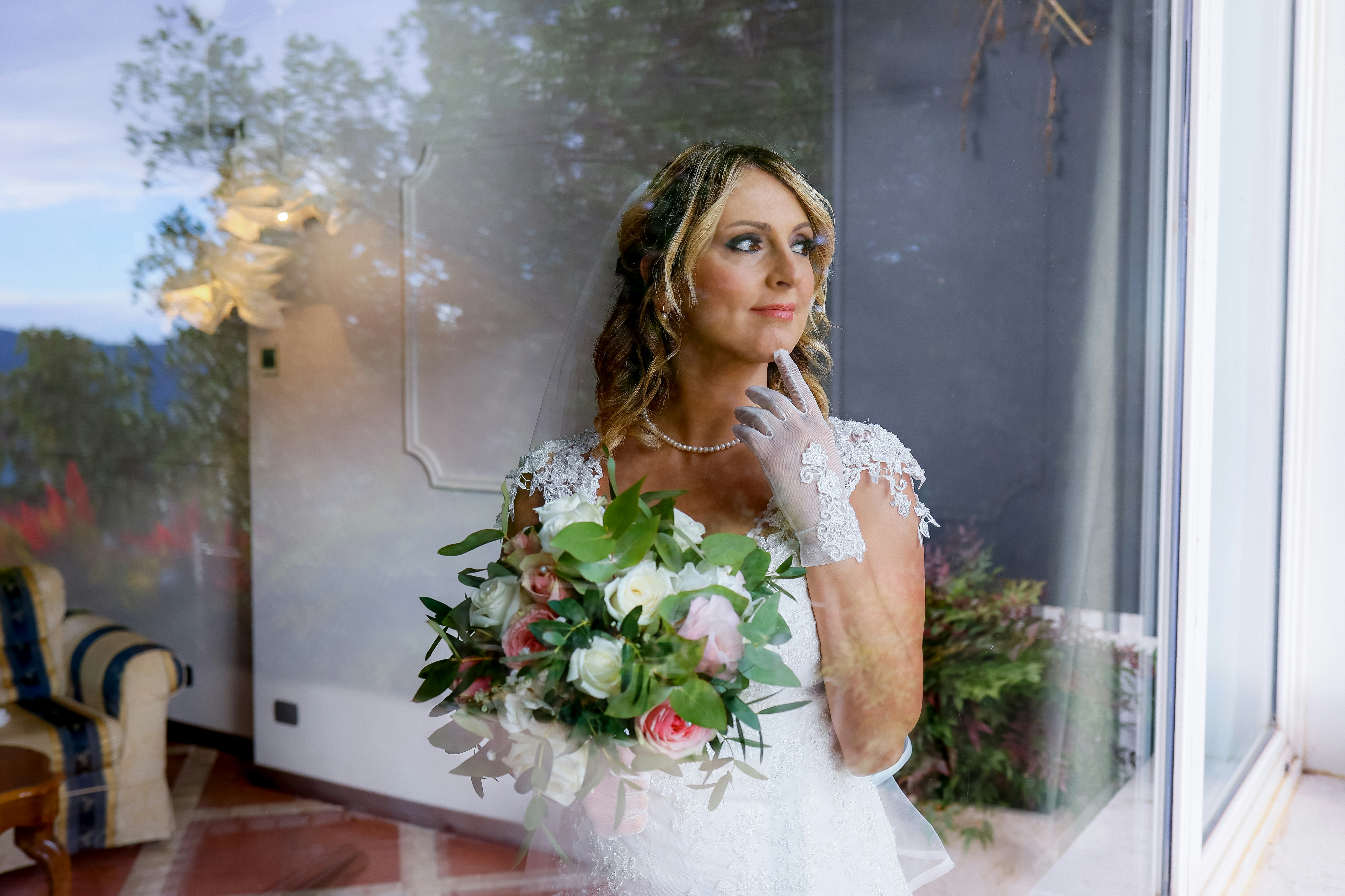 Happy bride with bouquet