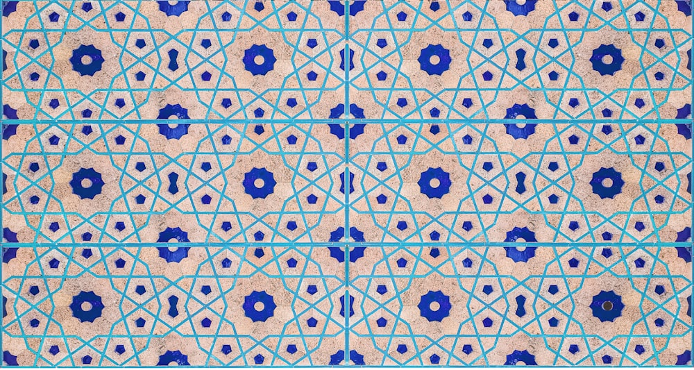 a blue and pink pattern on a white background