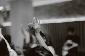 An image showing a journalist holding a microphone during a live broadcast
