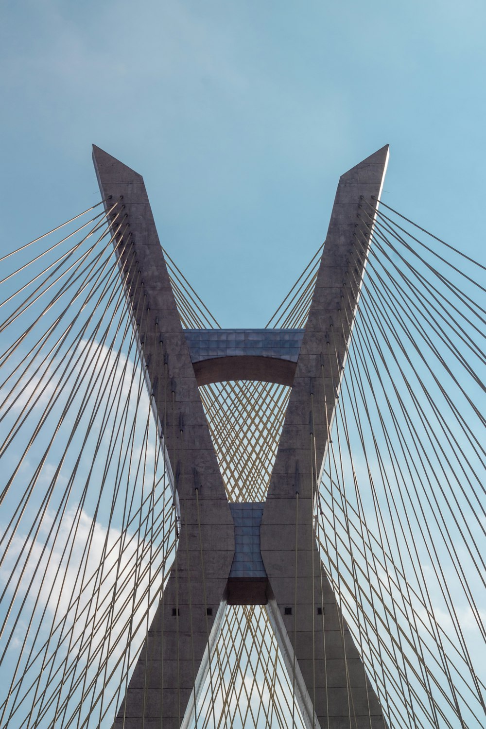 a view of the underside of a bridge