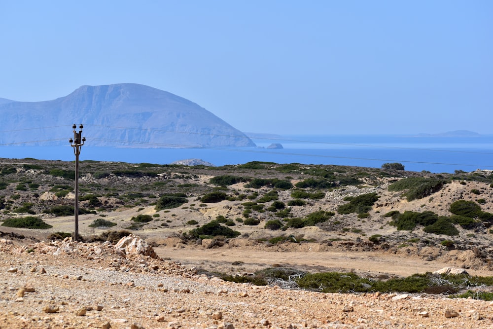 a desert landscape with a mountain in the background