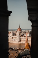 a view of a large building from a window