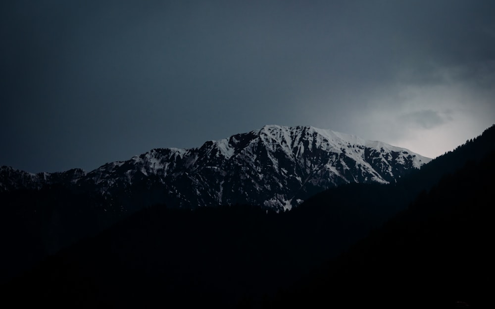 a snow covered mountain under a cloudy sky