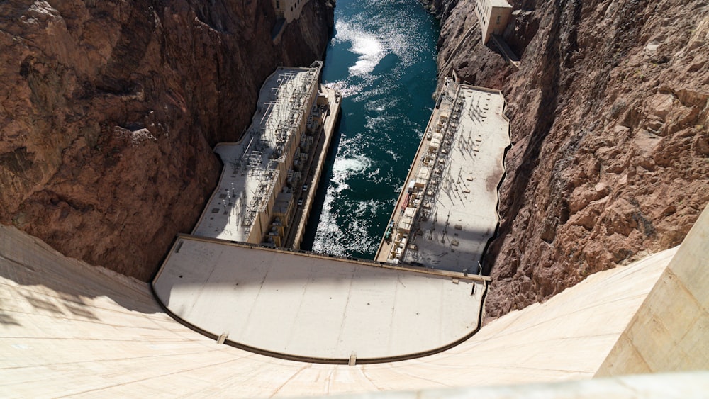 an aerial view of a large body of water