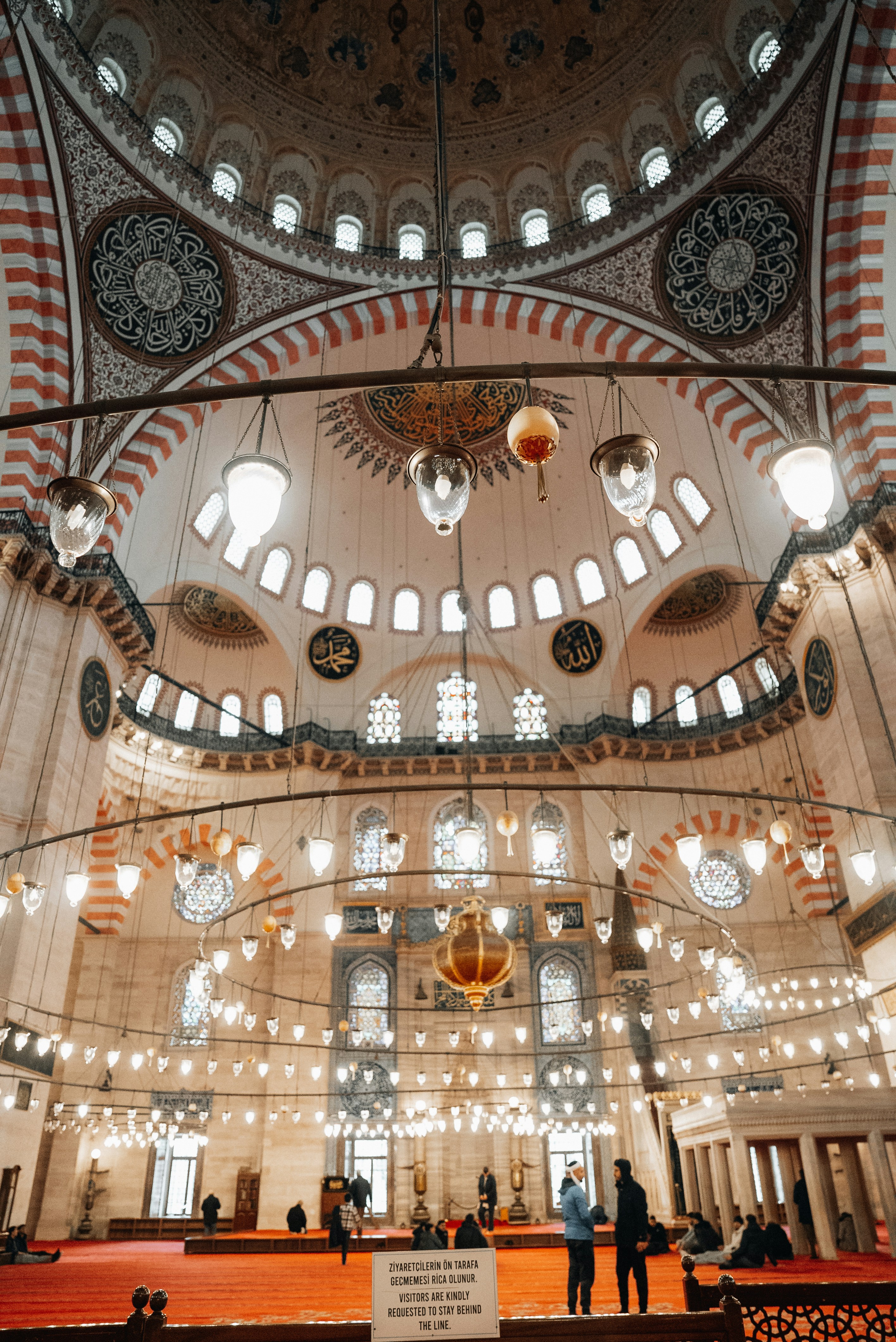 the inside of a large building with many windows