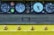 An industrial control panel features several large round dials with numbers and needle indicators. Adjacent are colored buttons, including bright red and green. The panel sits above a flat textured surface, and a row of rounded knobs is aligned at the bottom, all against a yellow background.