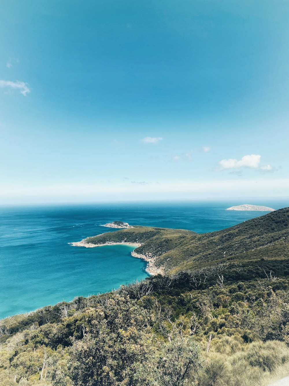 a scenic view of the ocean from a hill