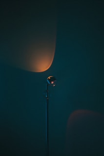 a street lamp in a dark room with a light on