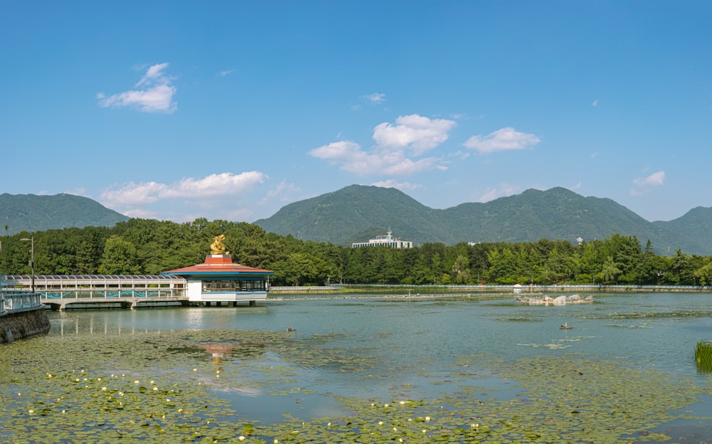 a body of water surrounded by mountains and trees