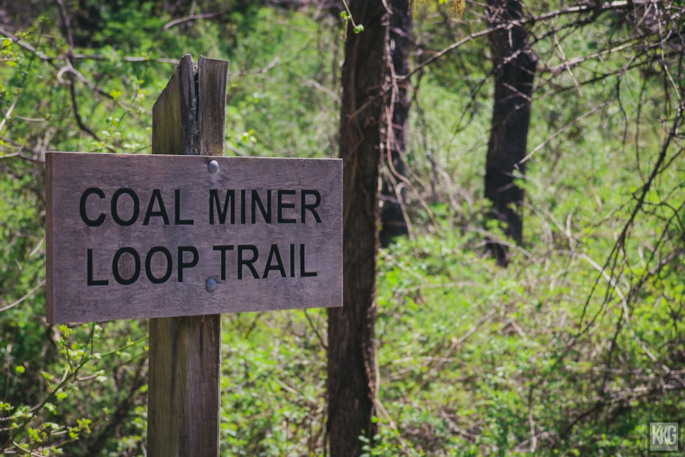 Un cartello che dice Coal Mine Loop Trail