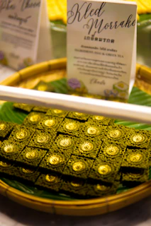 Close-up of traditional Malay kuih jongkong from Makcik Jongkong brand, beautifully arranged