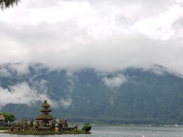 Close-up of a serene temple nestled among towering Himalayan trees.