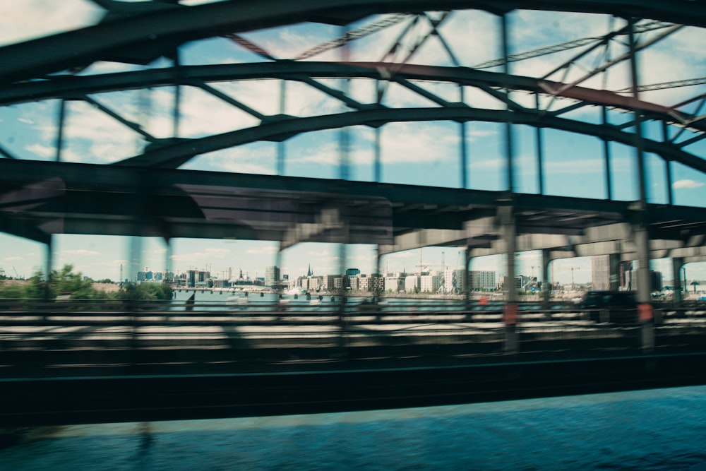 a view of a bridge from a moving vehicle