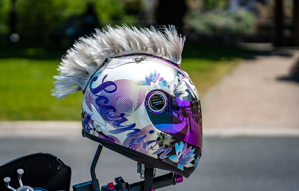 a helmet with a mohawk on the back of it