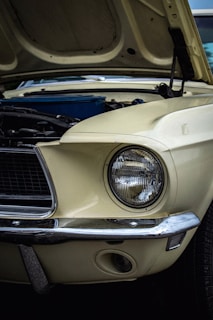 a car with its hood open and the hood up