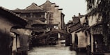 Close-up of traditional stone bridges and old houses in Zhujiajiao.