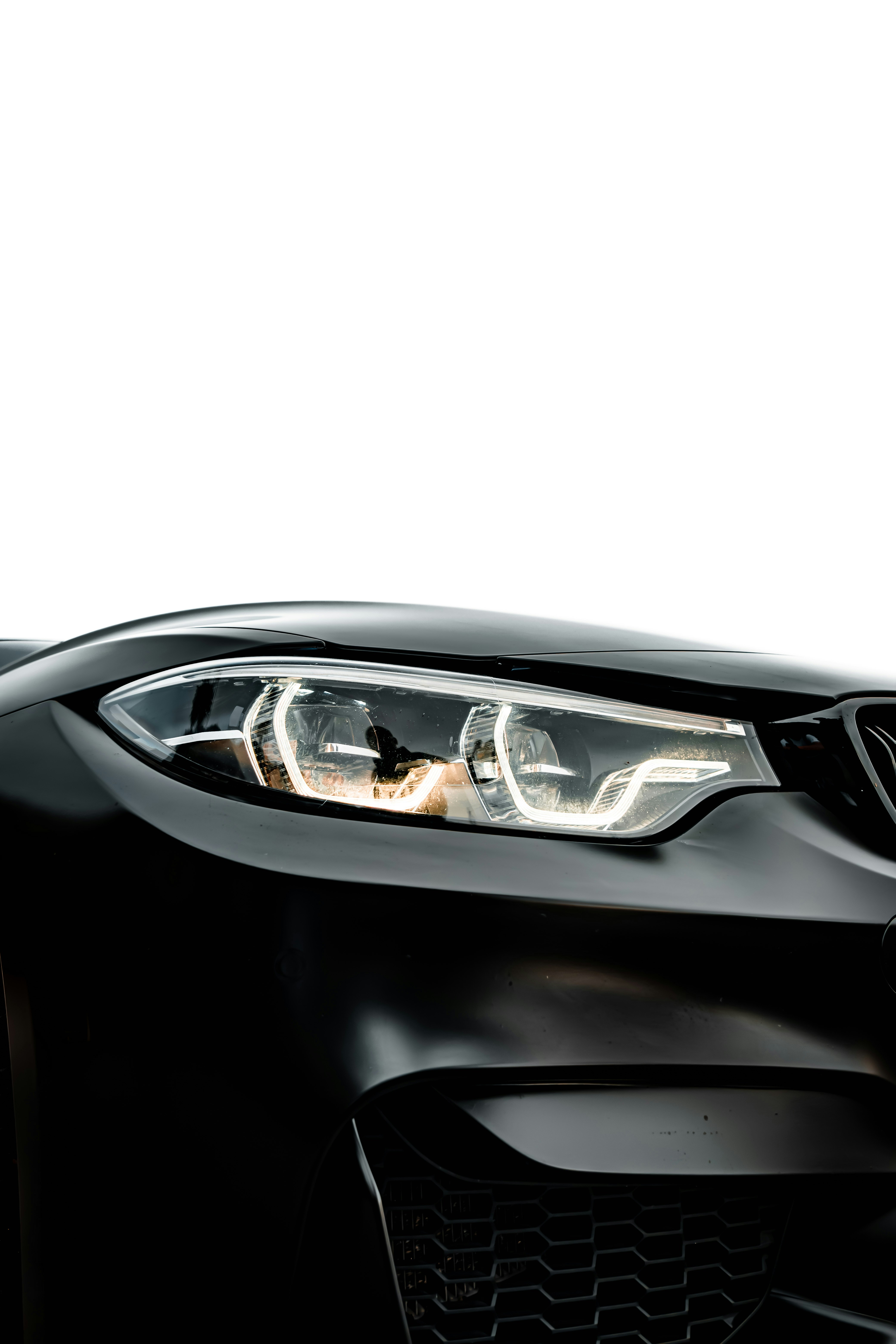 a close up of the front of a black car