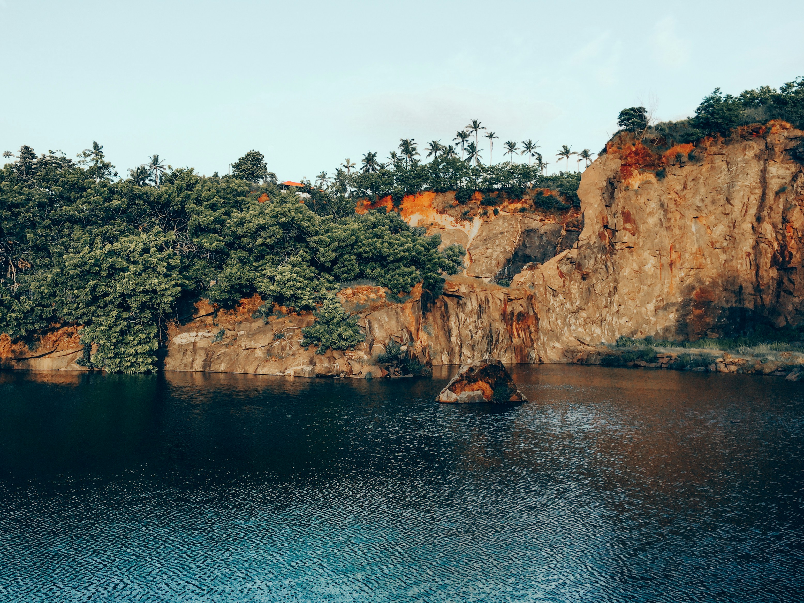 a large body of water surrounded by trees