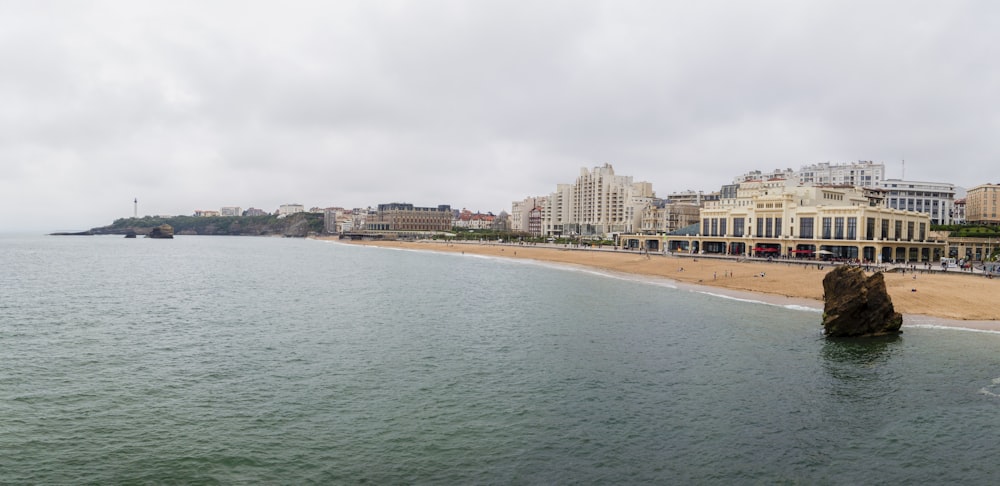 a large body of water next to a sandy beach