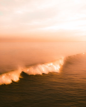 A serene wave gently rolling over a calm sea at sunrise, symbolizing balance and flow.