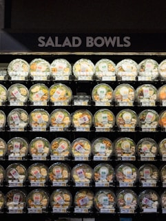 a display of salad bowls in a store