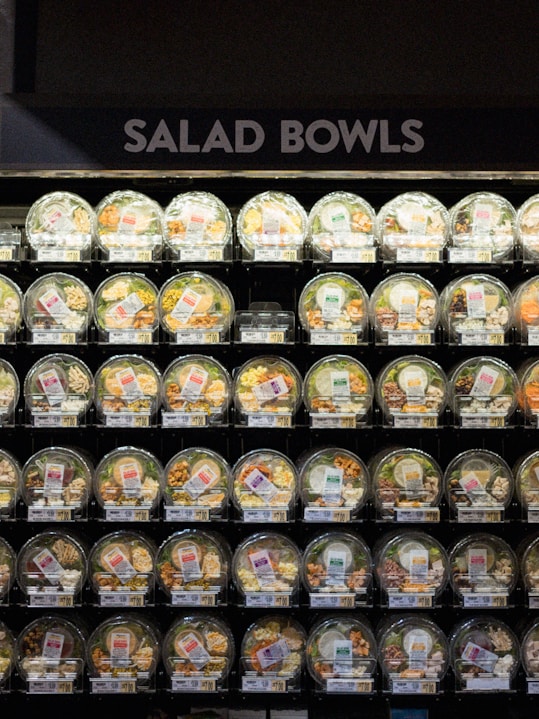 a display of salad bowls in a store